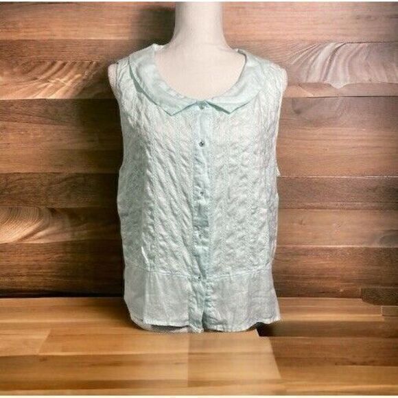 J Jill Sleeveless Button Down Top Petite‎ Large Blue - Picture 1 of 5